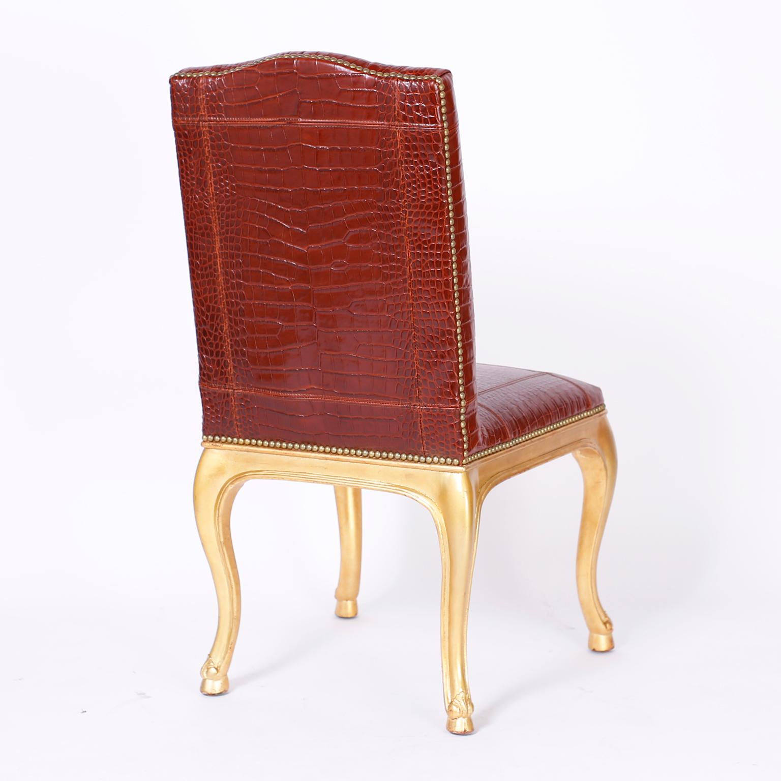 Set of Twelve Dining Chairs with Faux Alligator Upholstery by Ralph Lauren In Good Condition In Palm Beach, FL