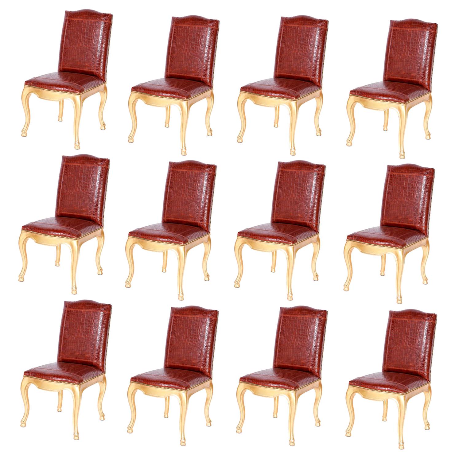 Set of Twelve Dining Chairs with Faux Alligator Upholstery by Ralph Lauren