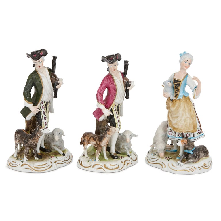 German Set of 12 Dresden Porcelain Figures and Groups For Sale