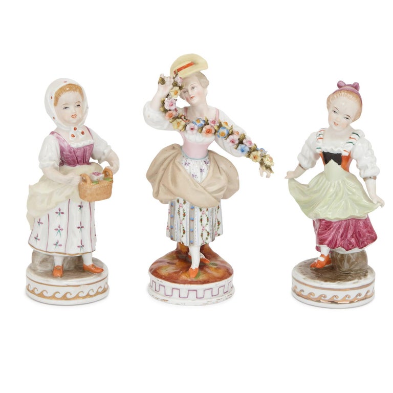 Hand-Painted Set of 12 Dresden Porcelain Figures and Groups For Sale