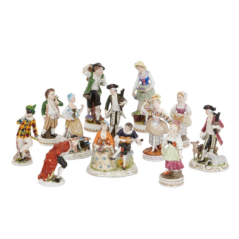 Set of 12 Dresden Porcelain Figures and Groups For Sale