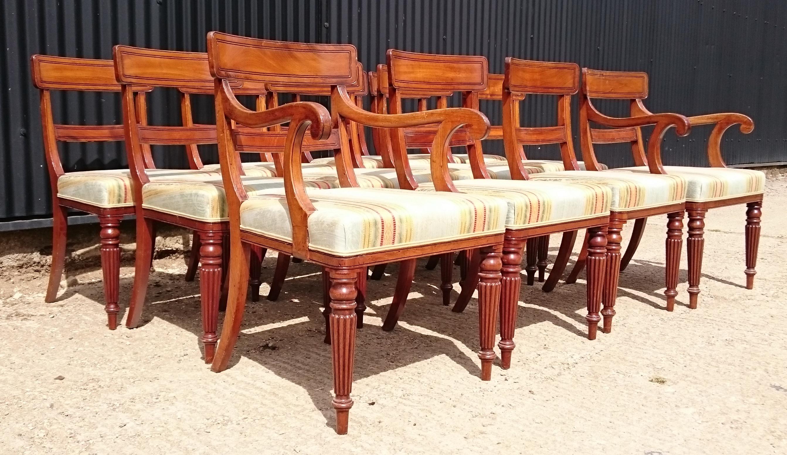 British Set of Twelve Early 19th Century Regency Mahogany Antique Dining Chairs