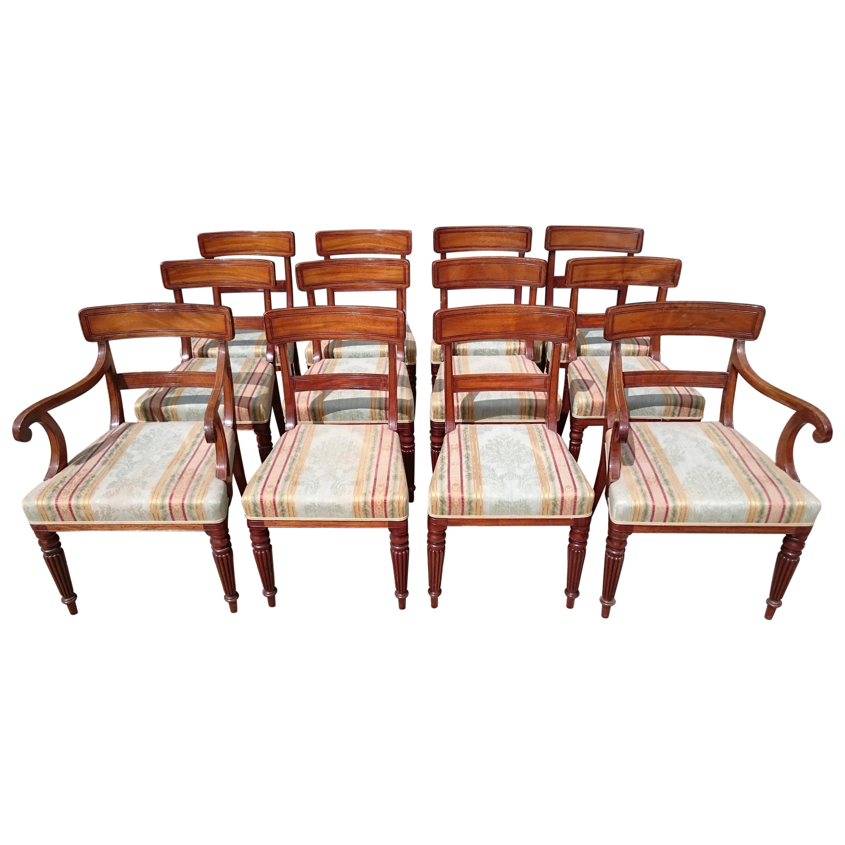 Set of Twelve Early 19th Century Regency Mahogany Antique Dining Chairs