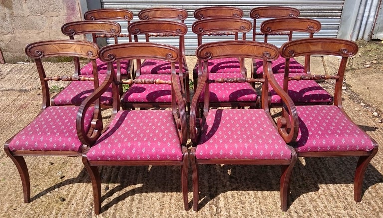 Set of Twelve Early 19th Century Regency Mahogany Antique Dining Chairs For Sale 2