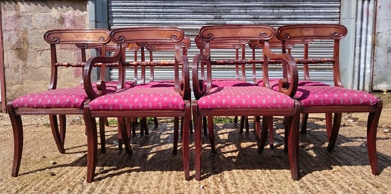 British Set of Twelve Early 19th Century Regency Mahogany Antique Dining Chairs For Sale