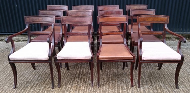 Set of Twelve Early 19th Century Regency Mahogany Antique Dining Chairs For Sale 1