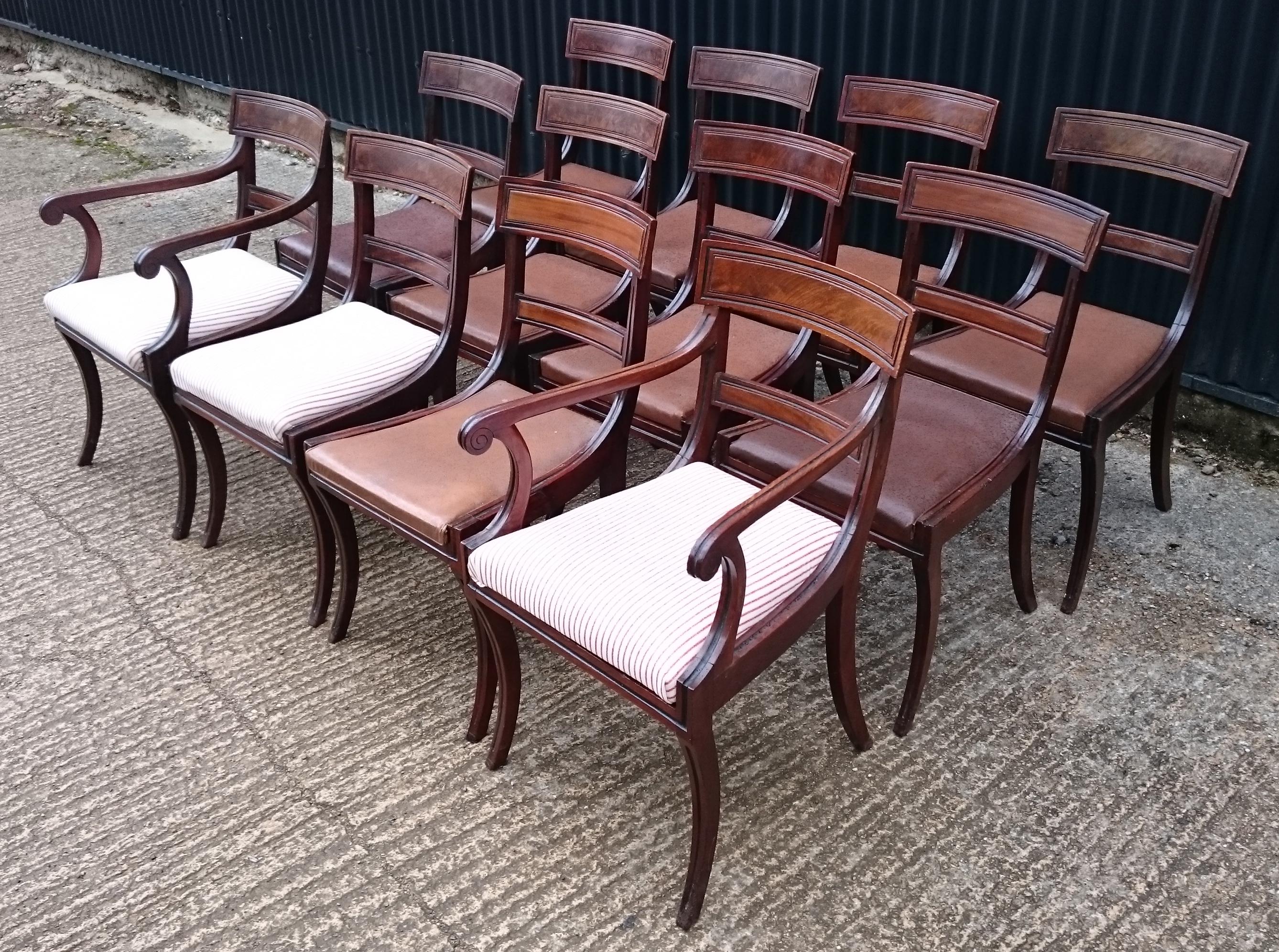 Set of Twelve Early 19th Century Regency Mahogany Antique Dining Chairs For Sale 2
