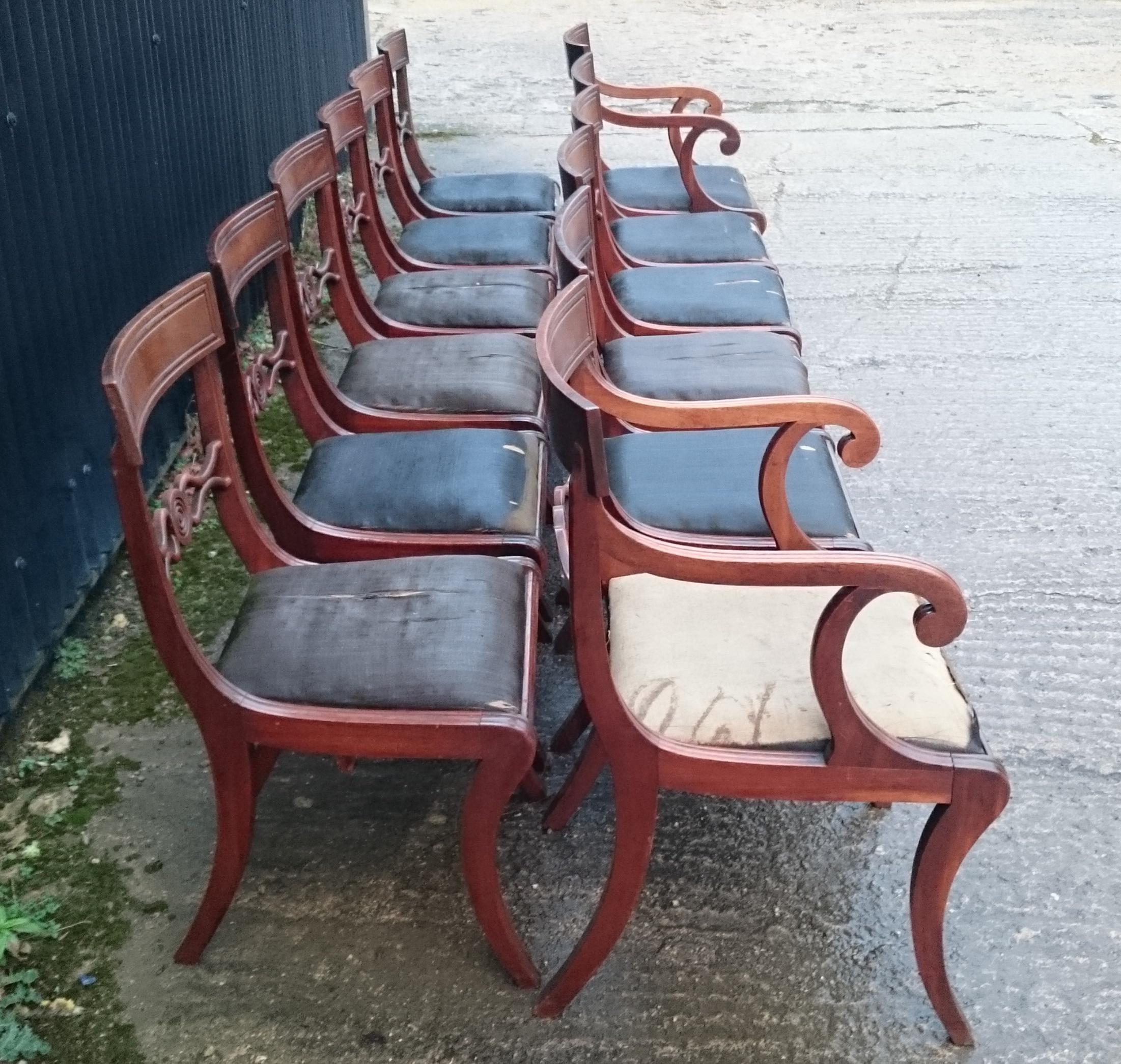 Set of Twelve Early 19th Century Regency Mahogany Antique Dining Chairs For Sale 3