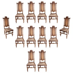 Used Set of Twelve Elegant Wooden Dining Room Chairs with Backrest