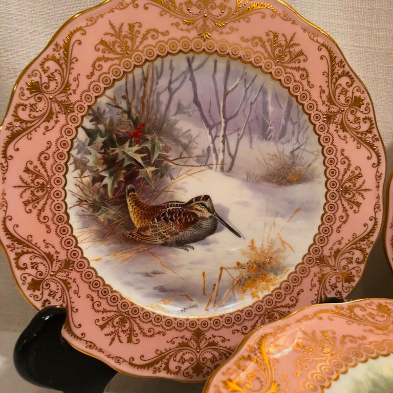 Set of Twelve English Cauldon Bird Plates, Each Painted Differently 3