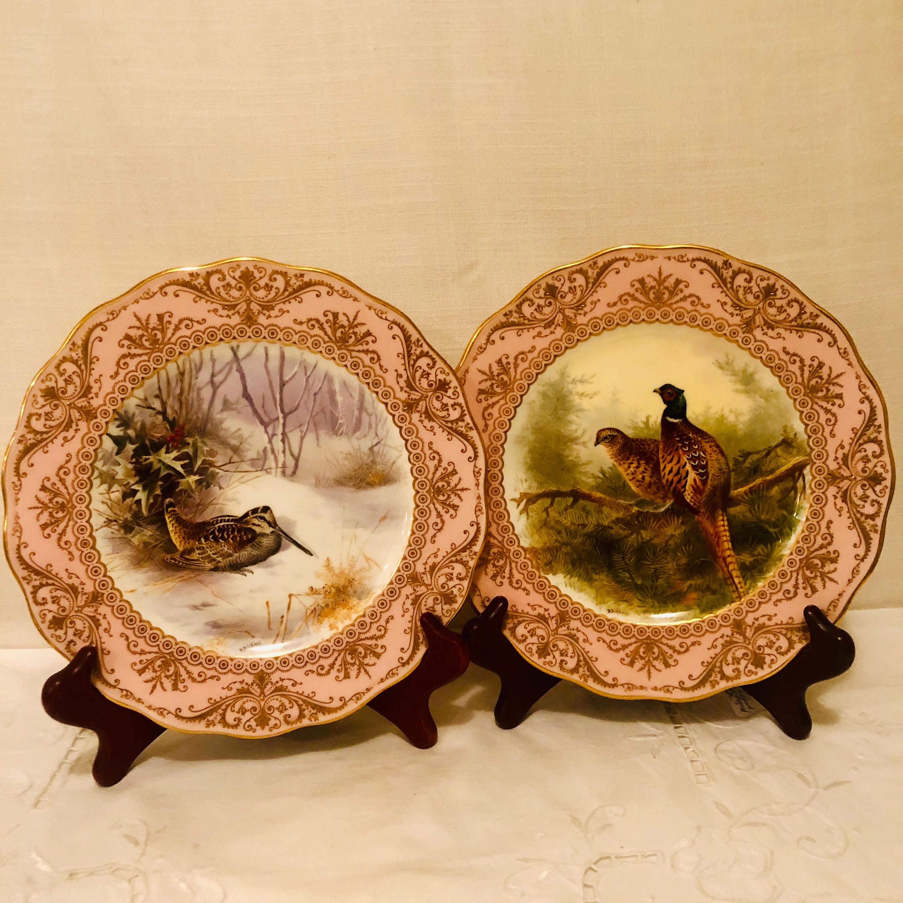 Look at the artwork on this set of twelve Cauldon artist signed D. Birbeck English bird plates with raised gilding around the borders. D. Birbeck was a renown English porcelain artist, who worked at Cauldon until 1911. These plates are from circa
