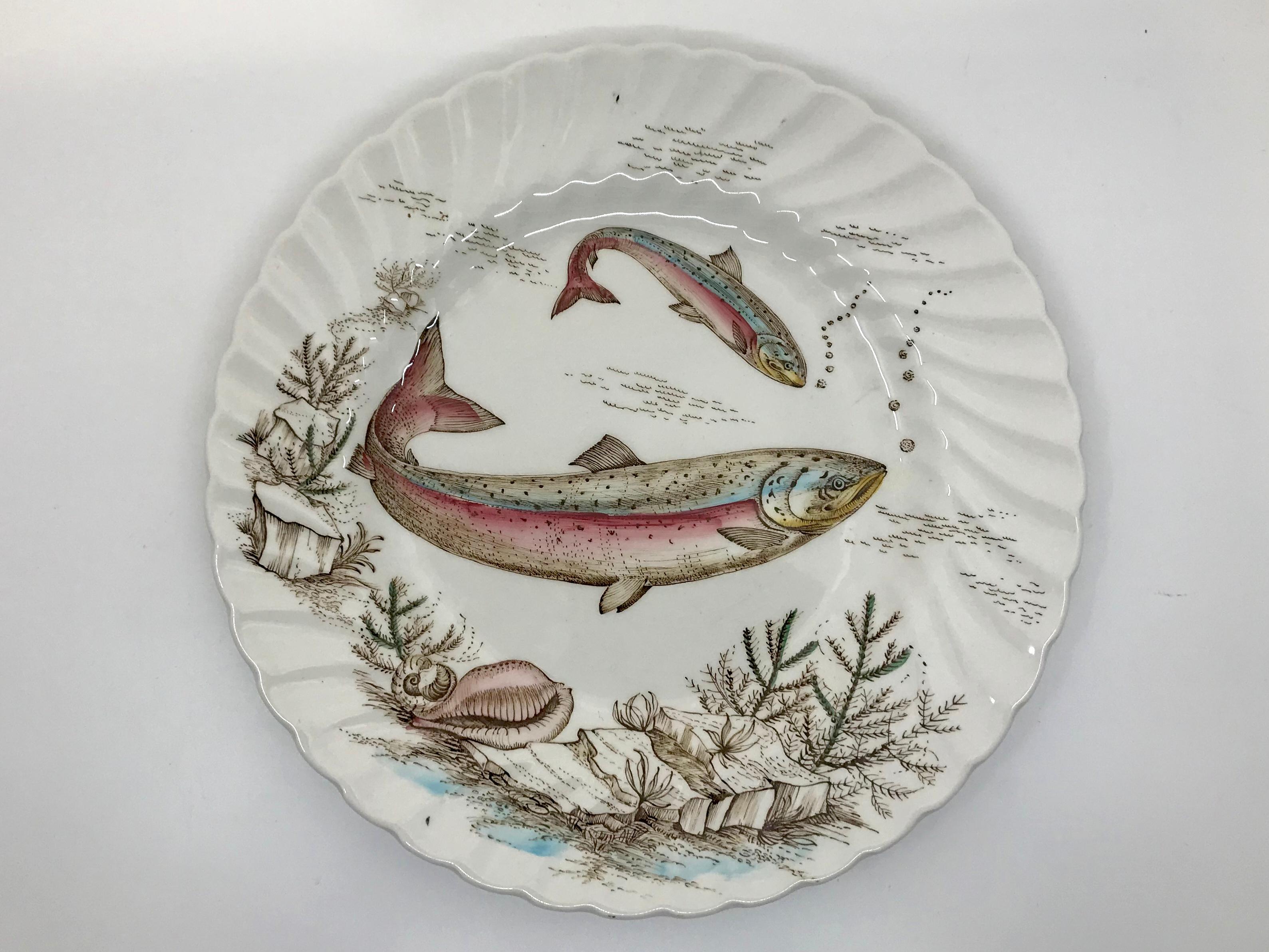 Set von zwölf englischen Fischtellern im Angebot 2