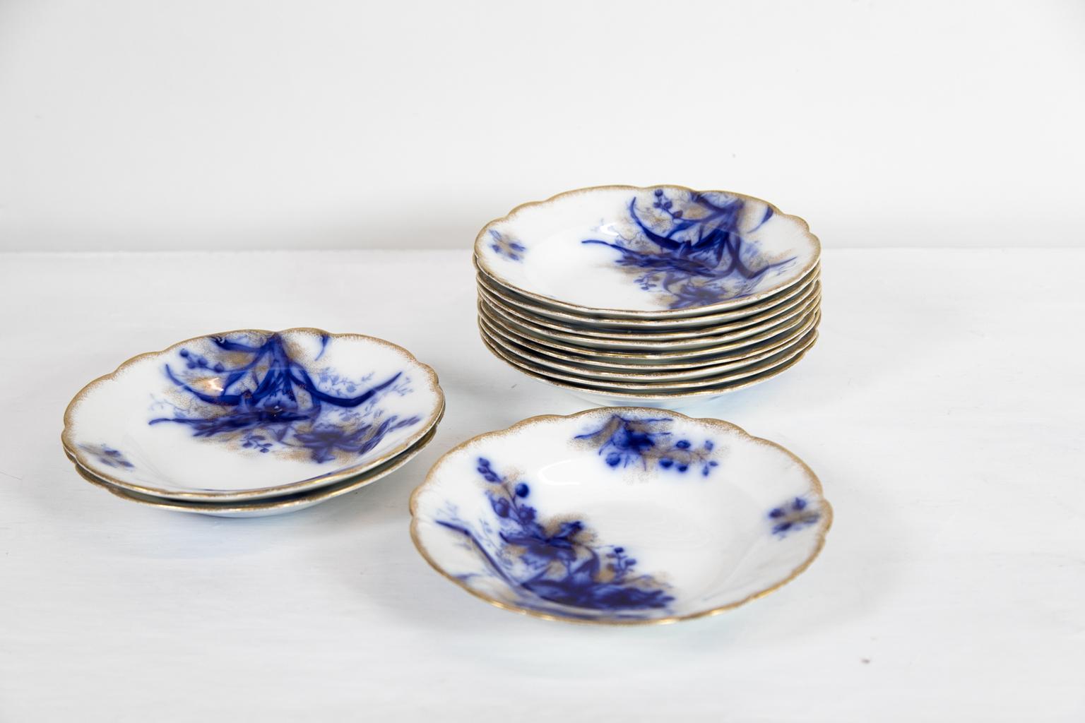Set of Twelve English Flow Blue Soup Plates 5