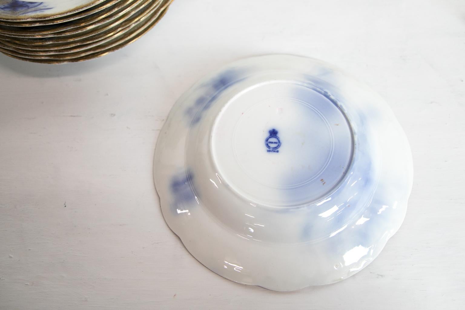 Set von zwölf englischen flowblauen Suppentellern 6
