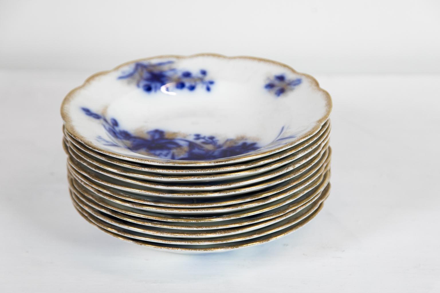 Set of Twelve English Flow Blue Soup Plates 2