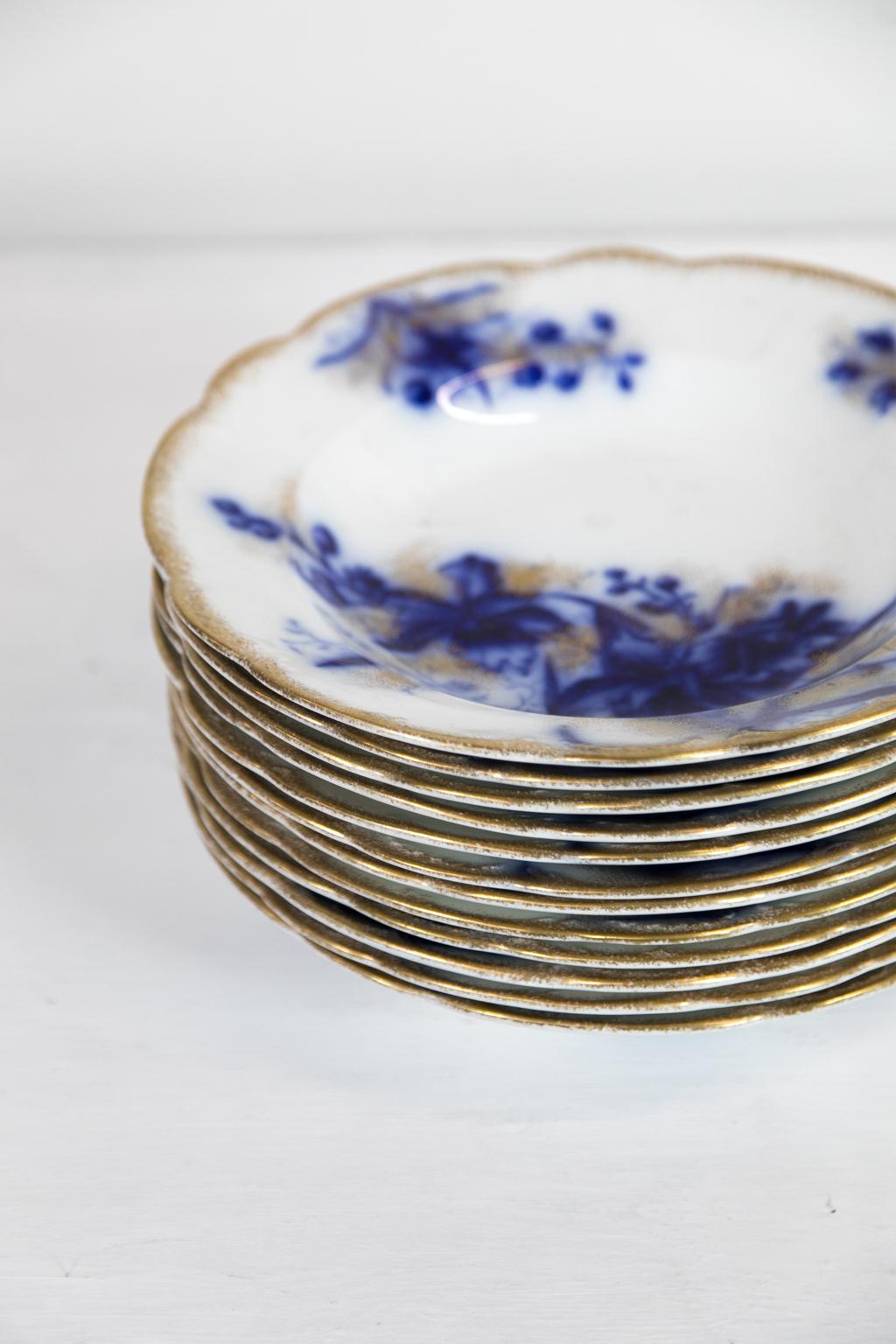Set of Twelve English Flow Blue Soup Plates 4