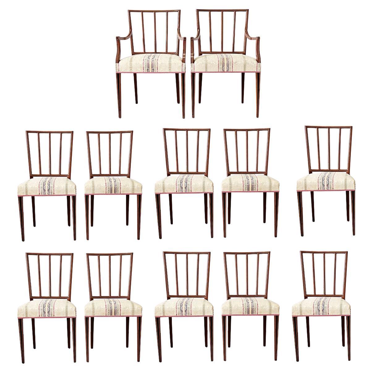 Set of Twelve English Georgian Style Inlay Dining Chairs For Sale