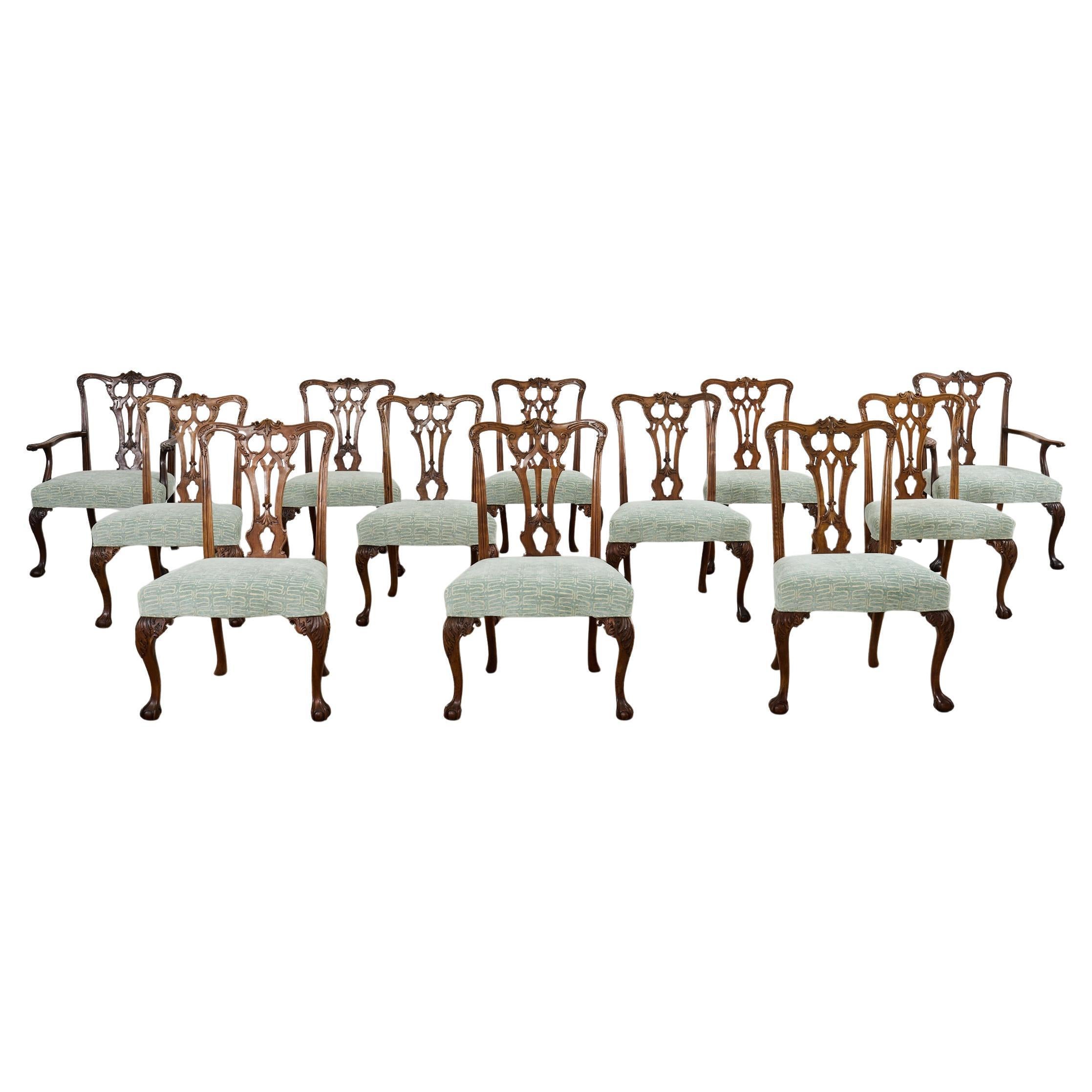 Set of Twelve English Georgian Style Mahogany Dining Chairs