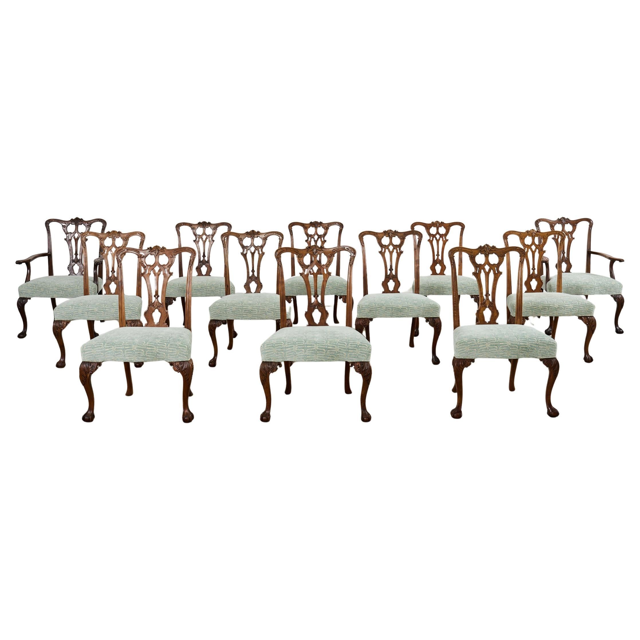 Set of Twelve English Georgian Style Mahogany Dining Chairs