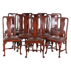 Set of Twelve English Mahogany Queen Anne Style Dining Chairs