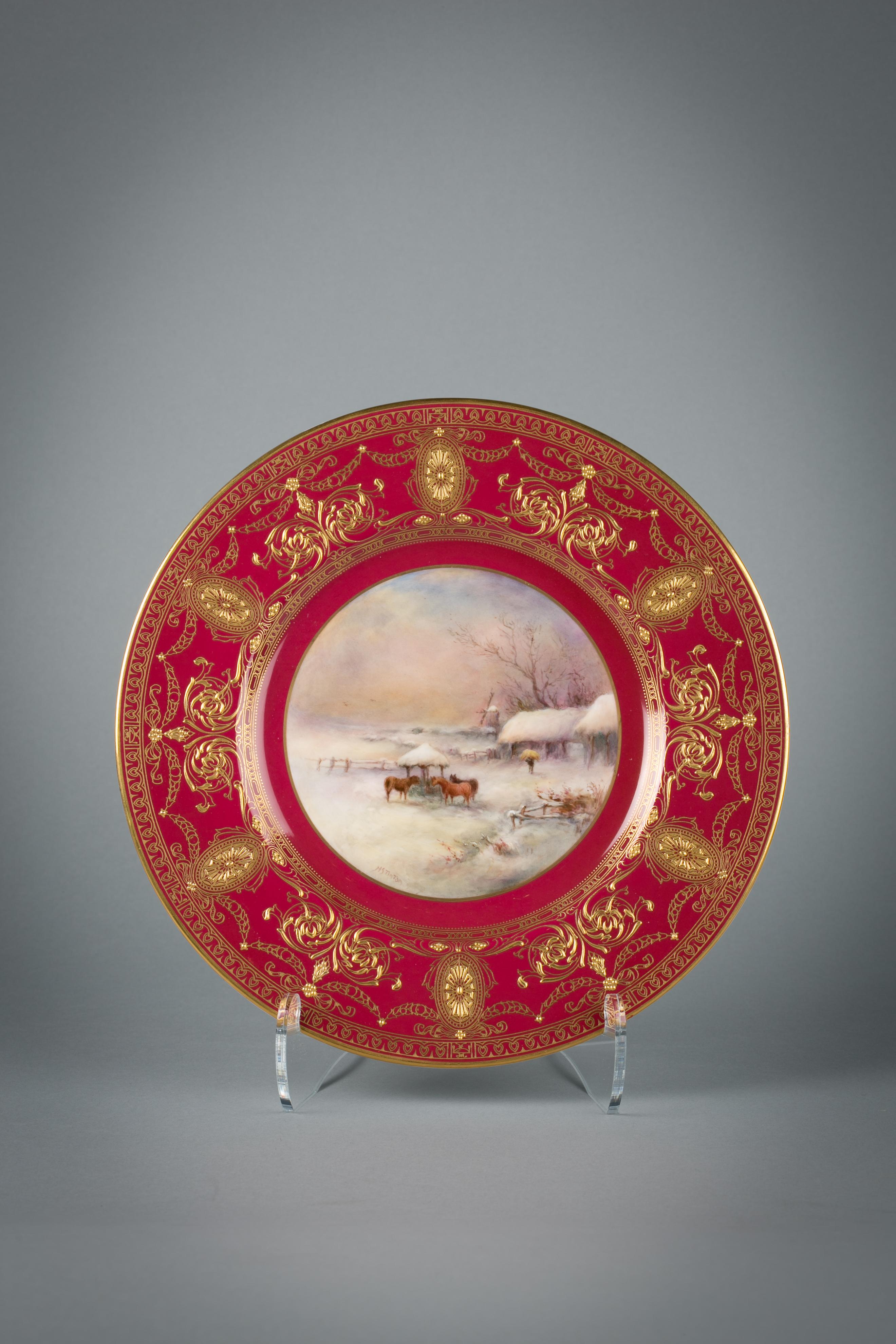 Set von zwölf vergoldeten englischen Porzellantellern, Royal Worcester, um 1900 im Angebot 5