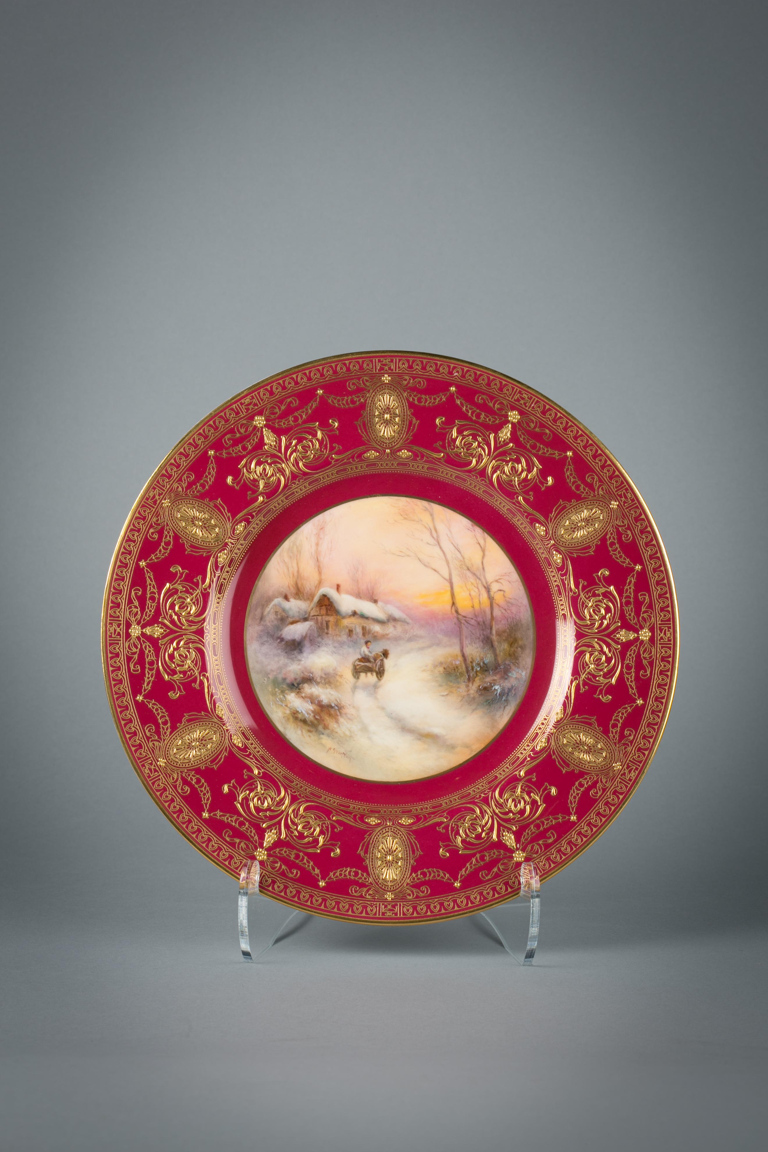 Set von zwölf vergoldeten englischen Porzellantellern, Royal Worcester, um 1900 im Angebot 6