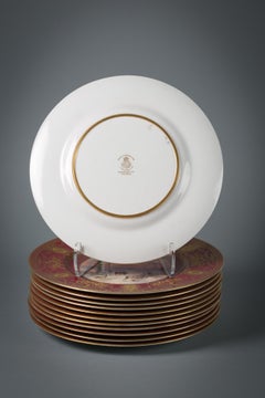 Set of Twelve English Porcelain Gilt Dinner Plates, Royal Worcester, Circa 1900