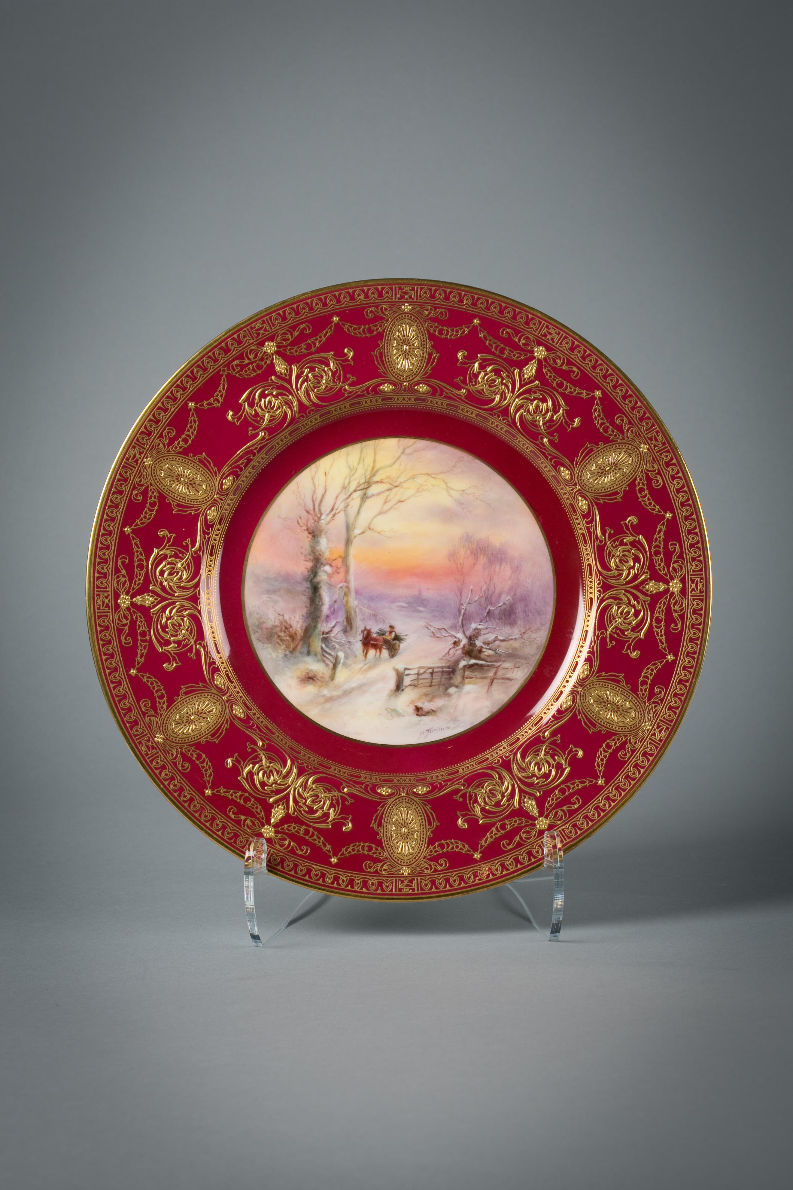 Set von zwölf vergoldeten englischen Porzellantellern, Royal Worcester, um 1900 im Zustand „Gut“ im Angebot in New York, NY