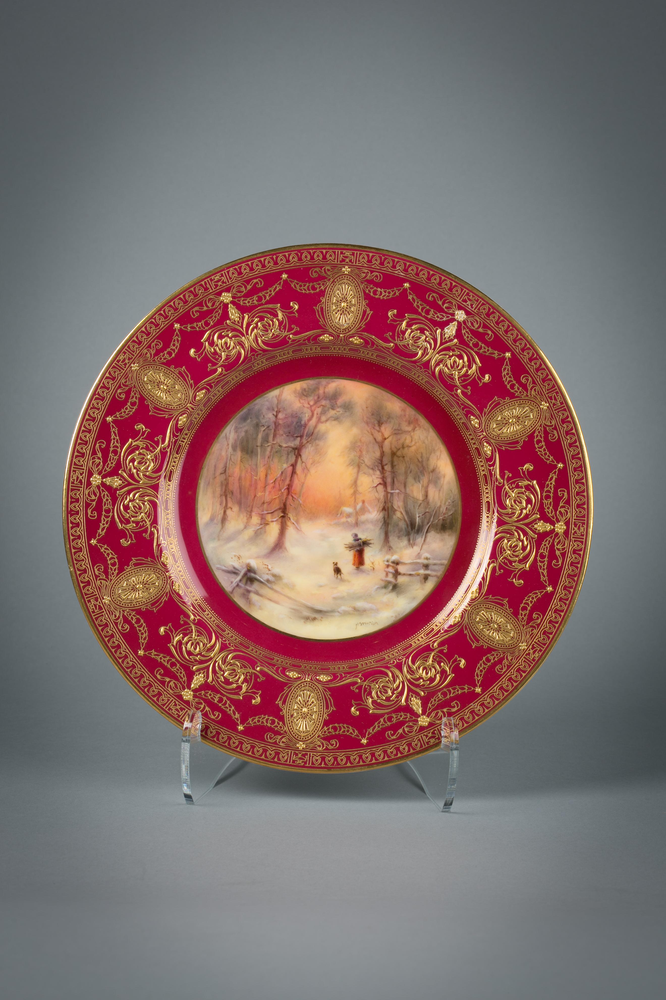 Set von zwölf vergoldeten englischen Porzellantellern, Royal Worcester, um 1900 im Angebot 1