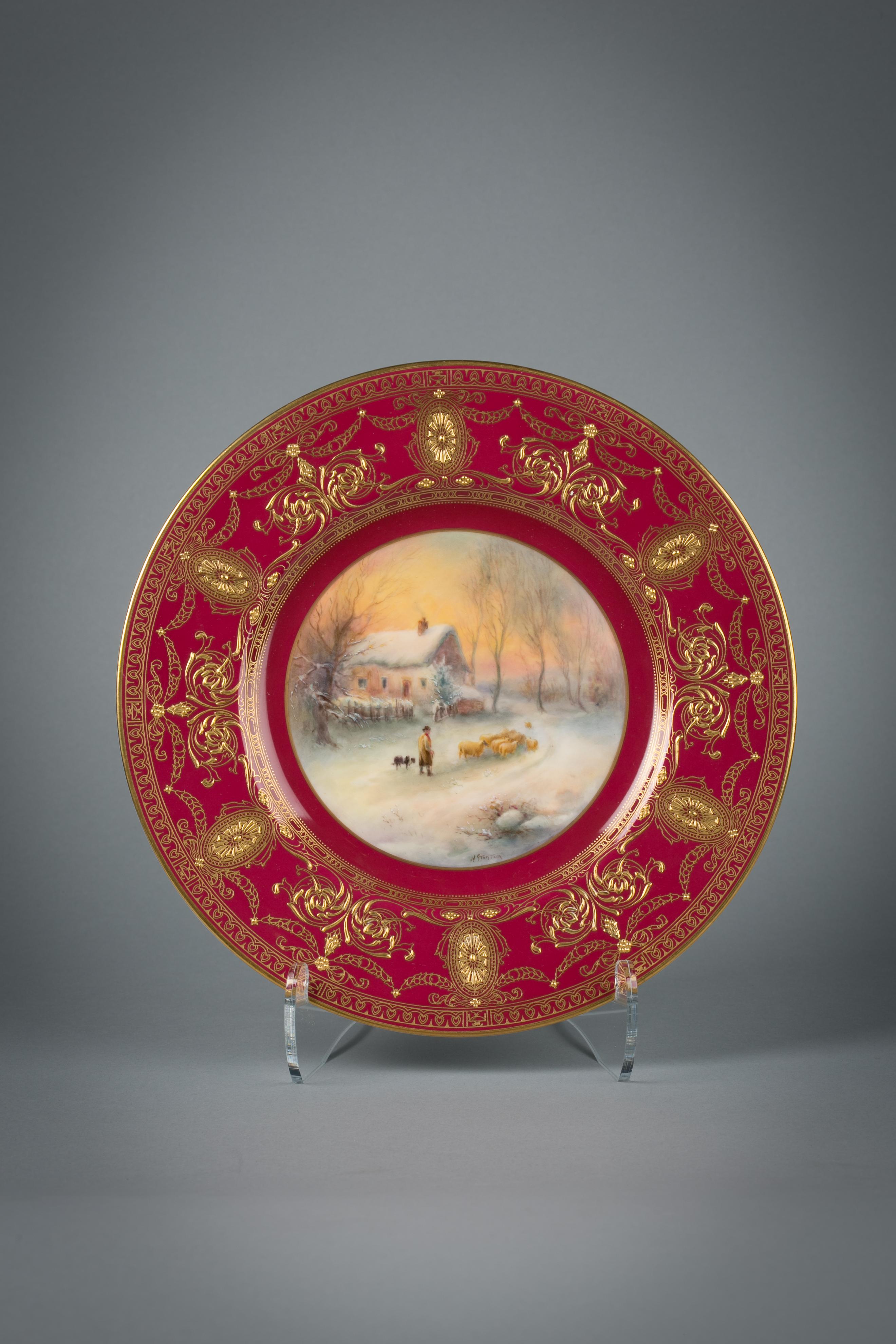 Early 20th Century Set of Twelve English Porcelain Gilt Dinner Plates, Royal Worcester, Circa 1900 For Sale