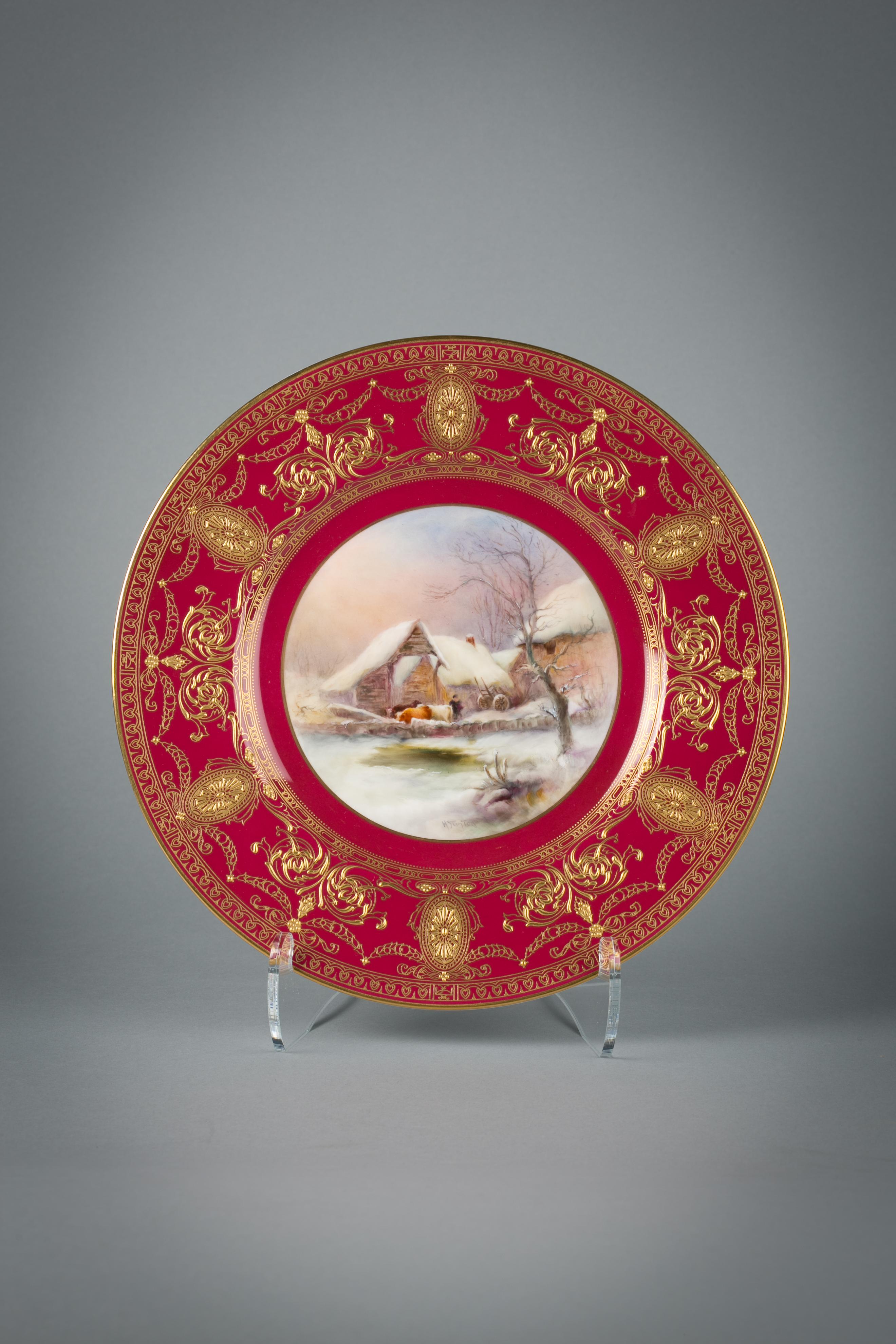 Set of Twelve English Porcelain Gilt Dinner Plates, Royal Worcester, Circa 1900 For Sale 1