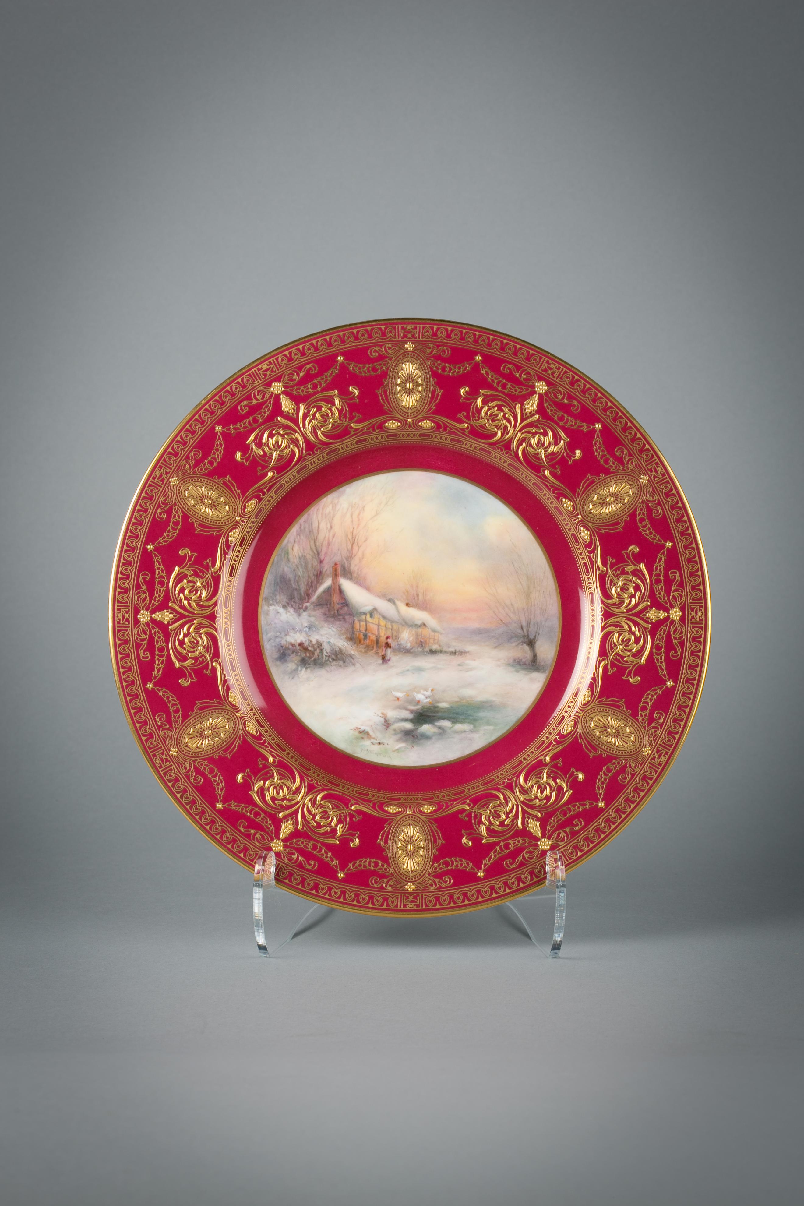 Set von zwölf vergoldeten englischen Porzellantellern, Royal Worcester, um 1900 im Angebot 4