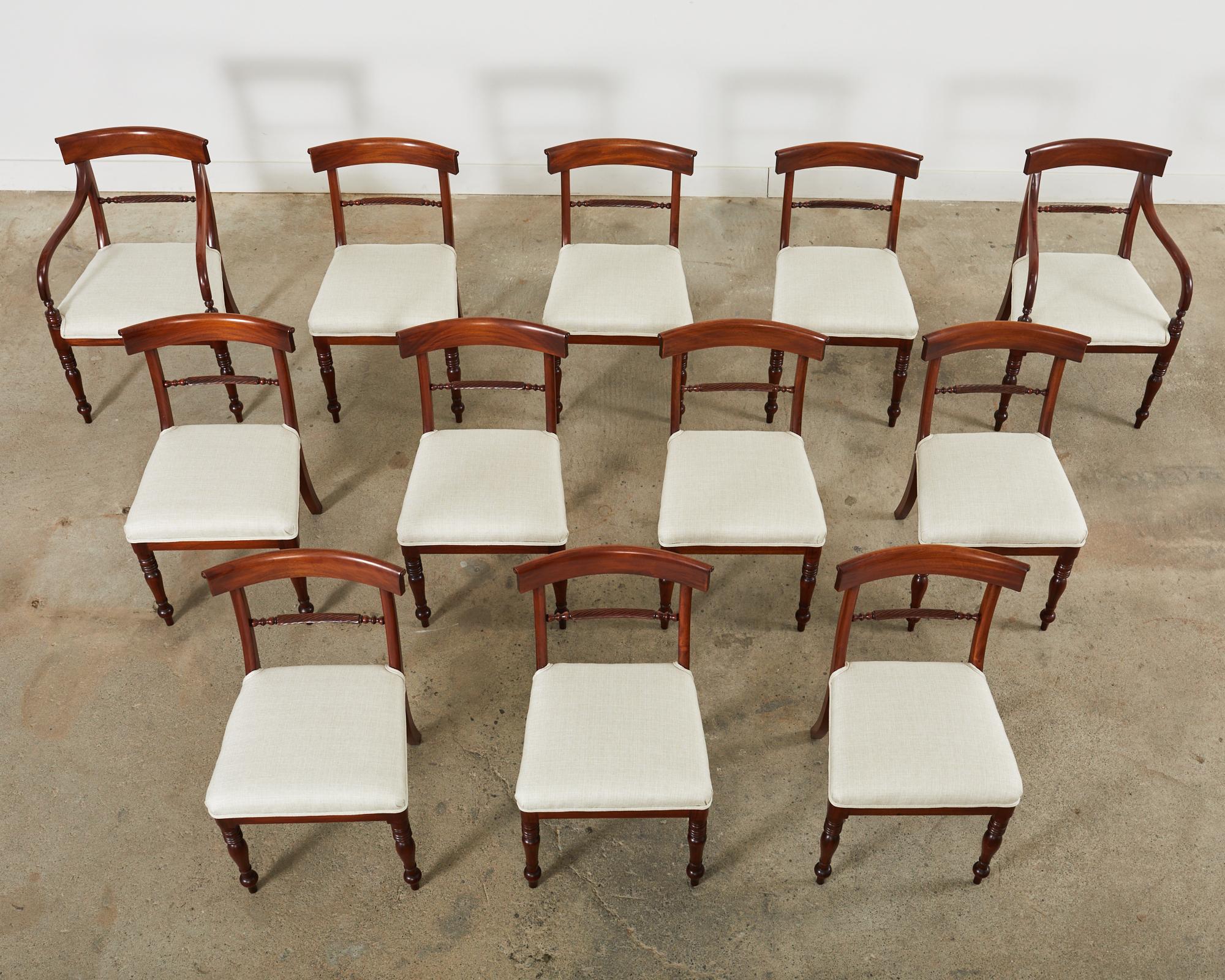 Hand-Crafted Set of Twelve English Regency Style Mahogany Dining Chairs