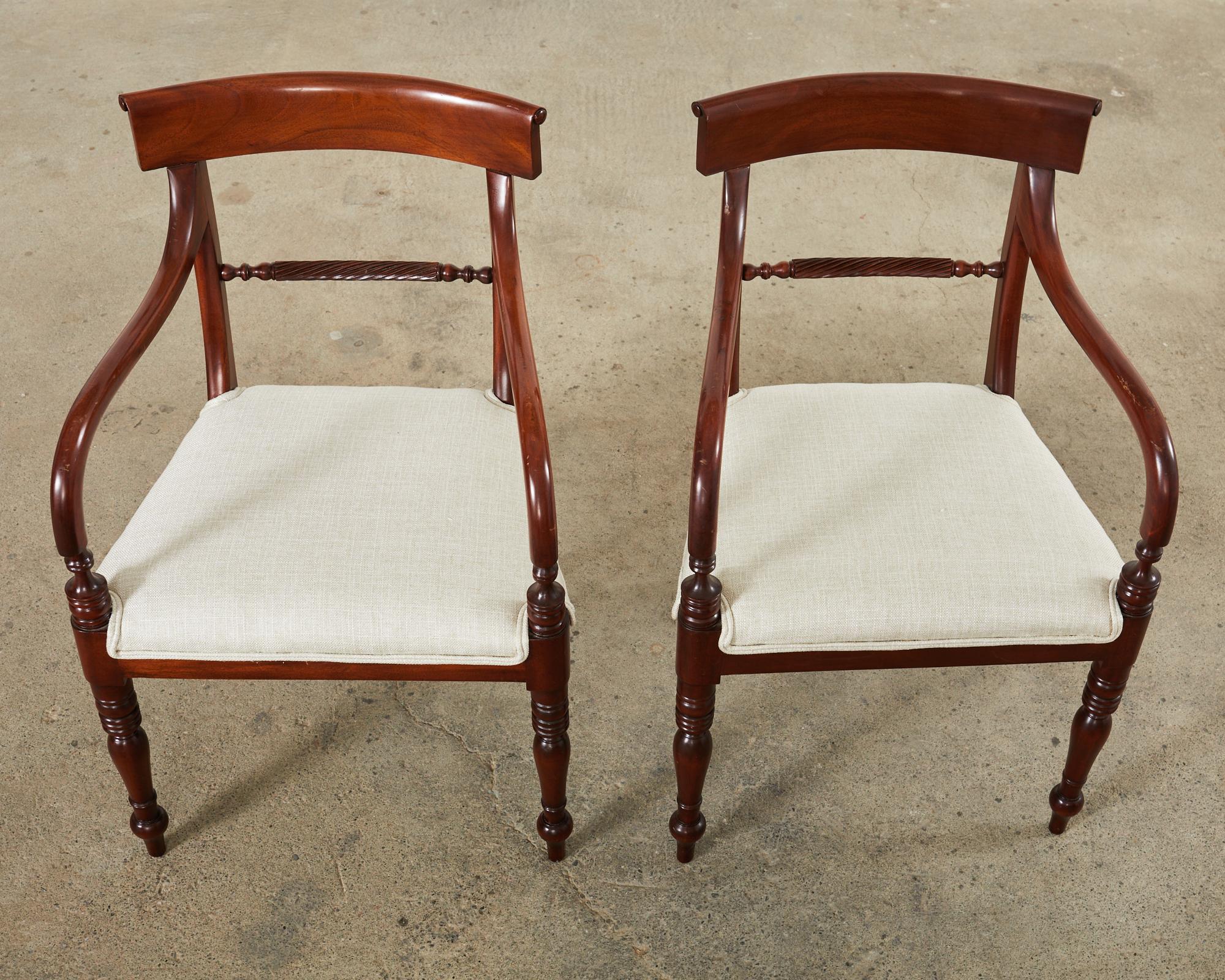 20th Century Set of Twelve English Regency Style Mahogany Dining Chairs
