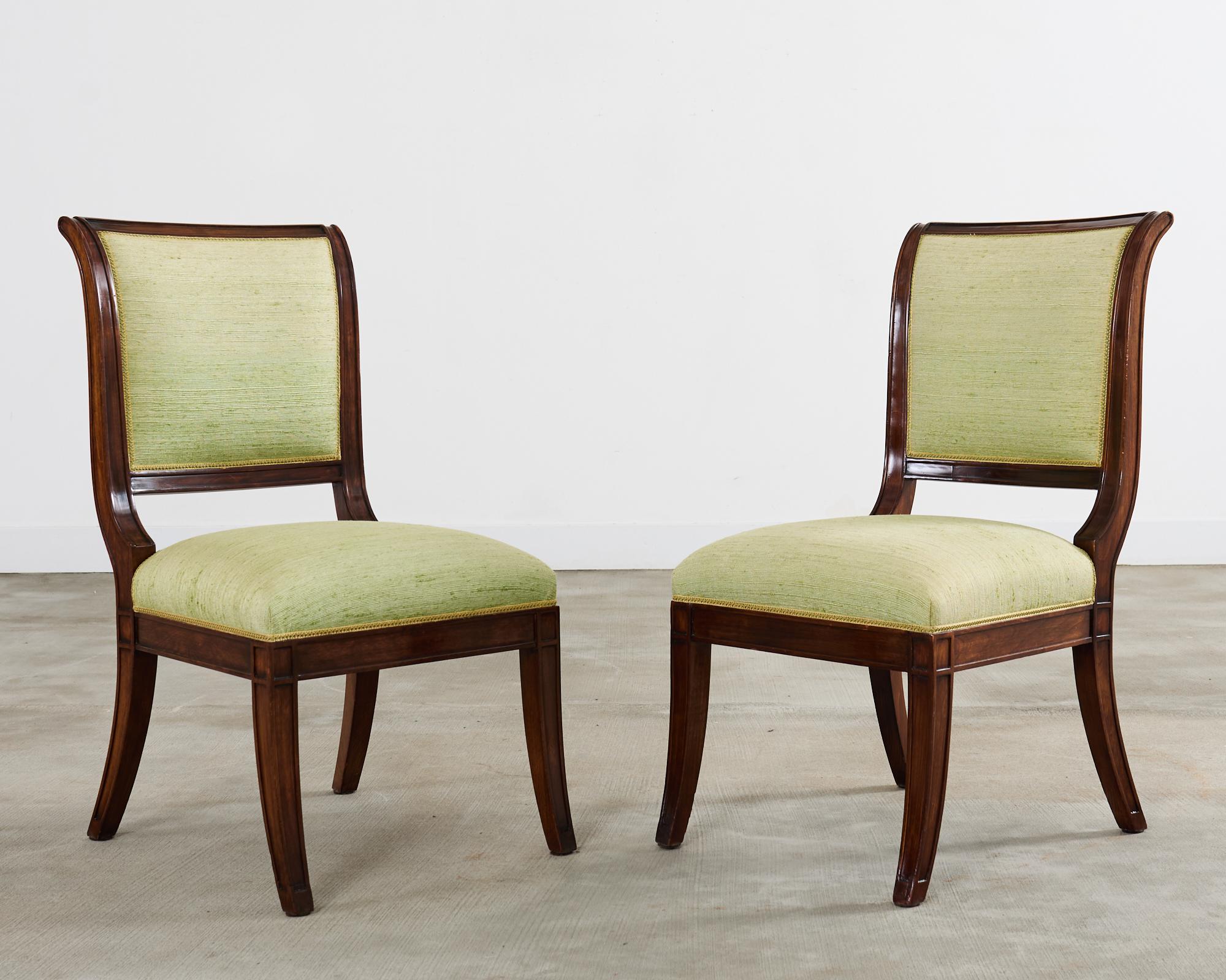Set of Twelve English Regency Style Walnut Dining Chairs 12