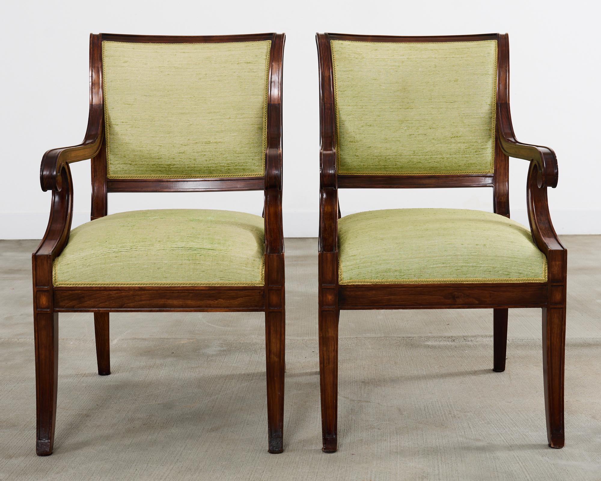 Set of Twelve English Regency Style Walnut Dining Chairs In Good Condition In Rio Vista, CA