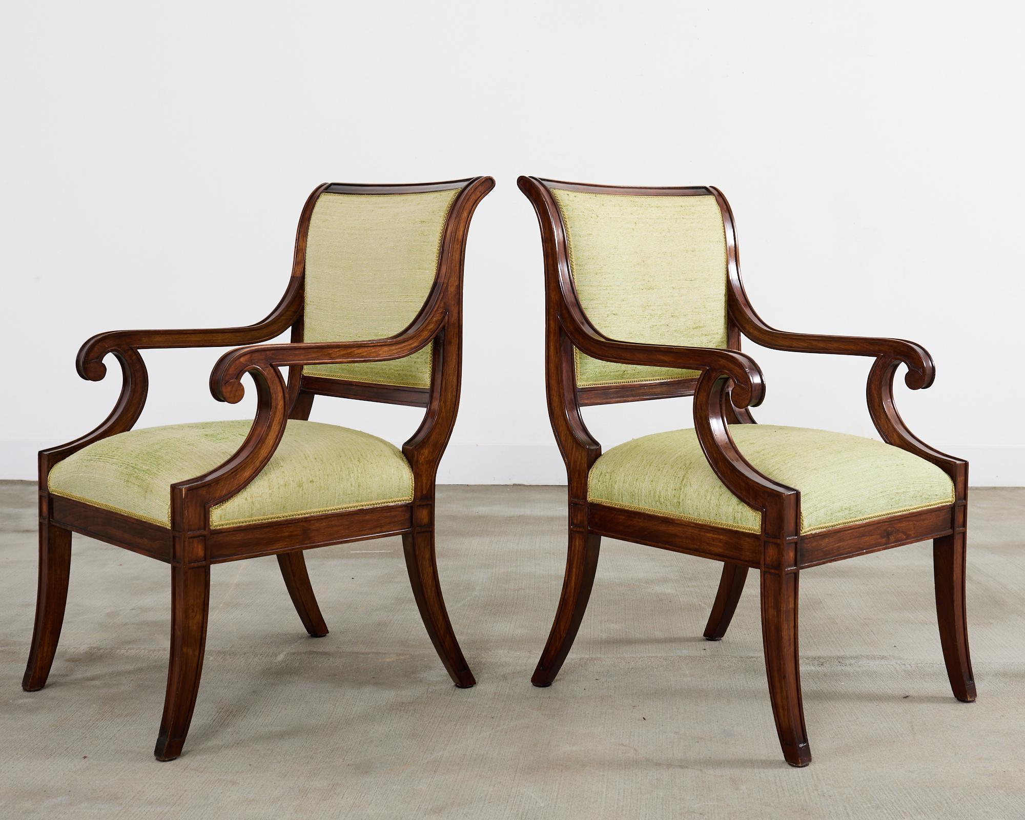 20th Century Set of Twelve English Regency Style Walnut Dining Chairs