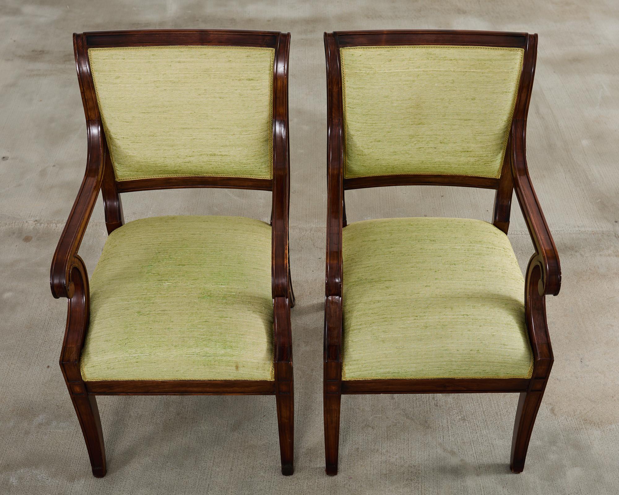 Fabric Set of Twelve English Regency Style Walnut Dining Chairs