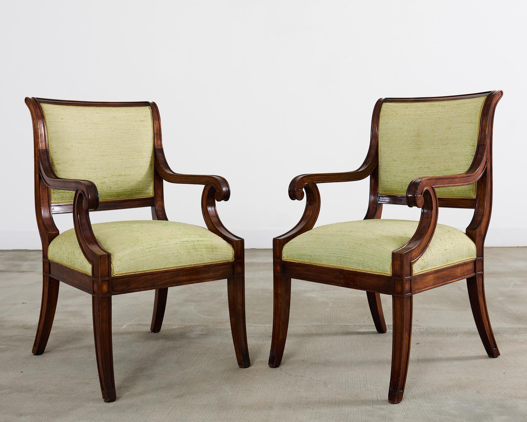 Set of Twelve English Regency Style Walnut Dining Chairs 1