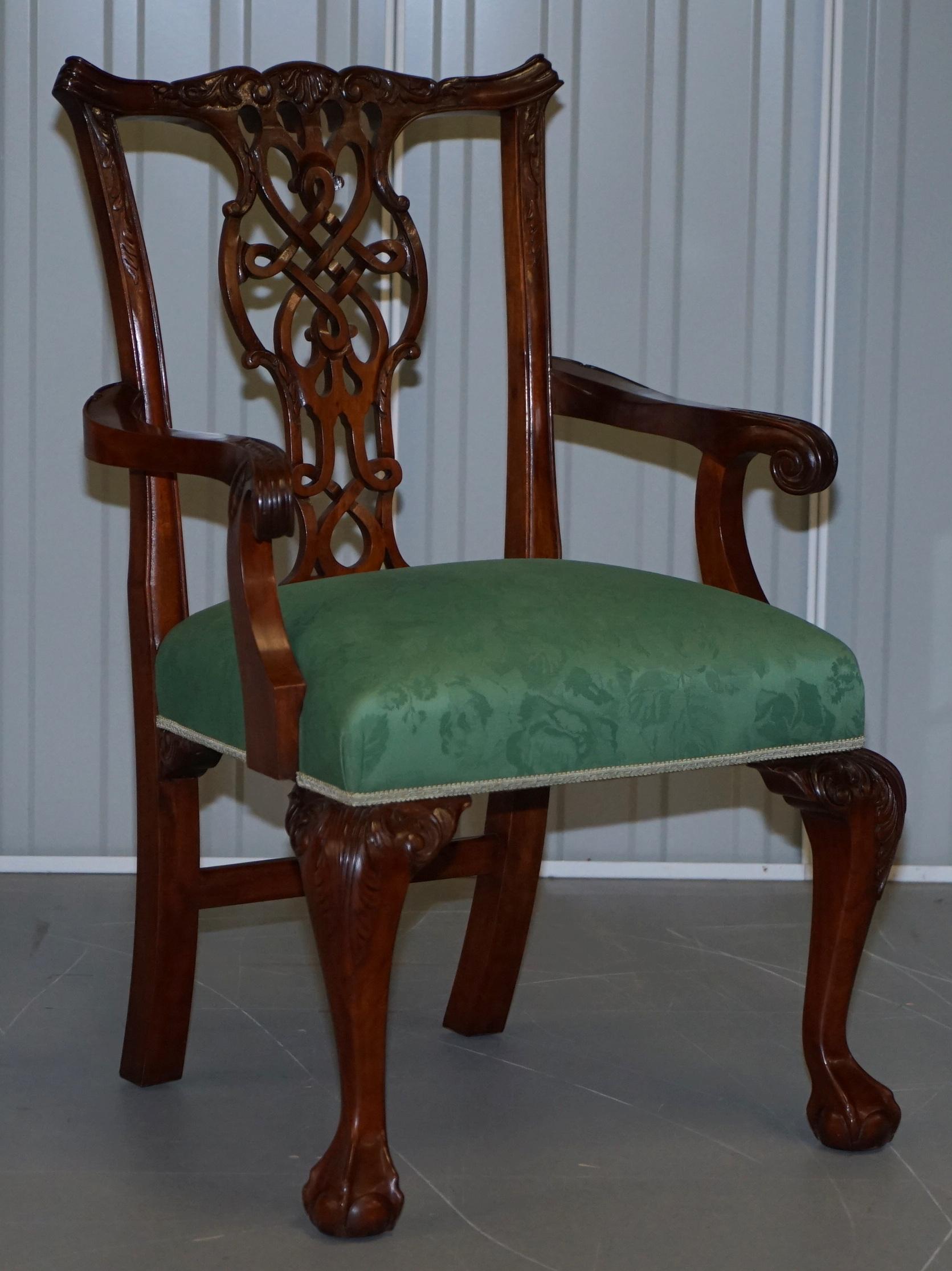 We are delighted to offer for sale this stunning set of twelve vintage claw and ball feet English made from solid mahogany in the Thomas Chippendale style

A very well made and solid set of chairs, they are each quite heavy being made from solid