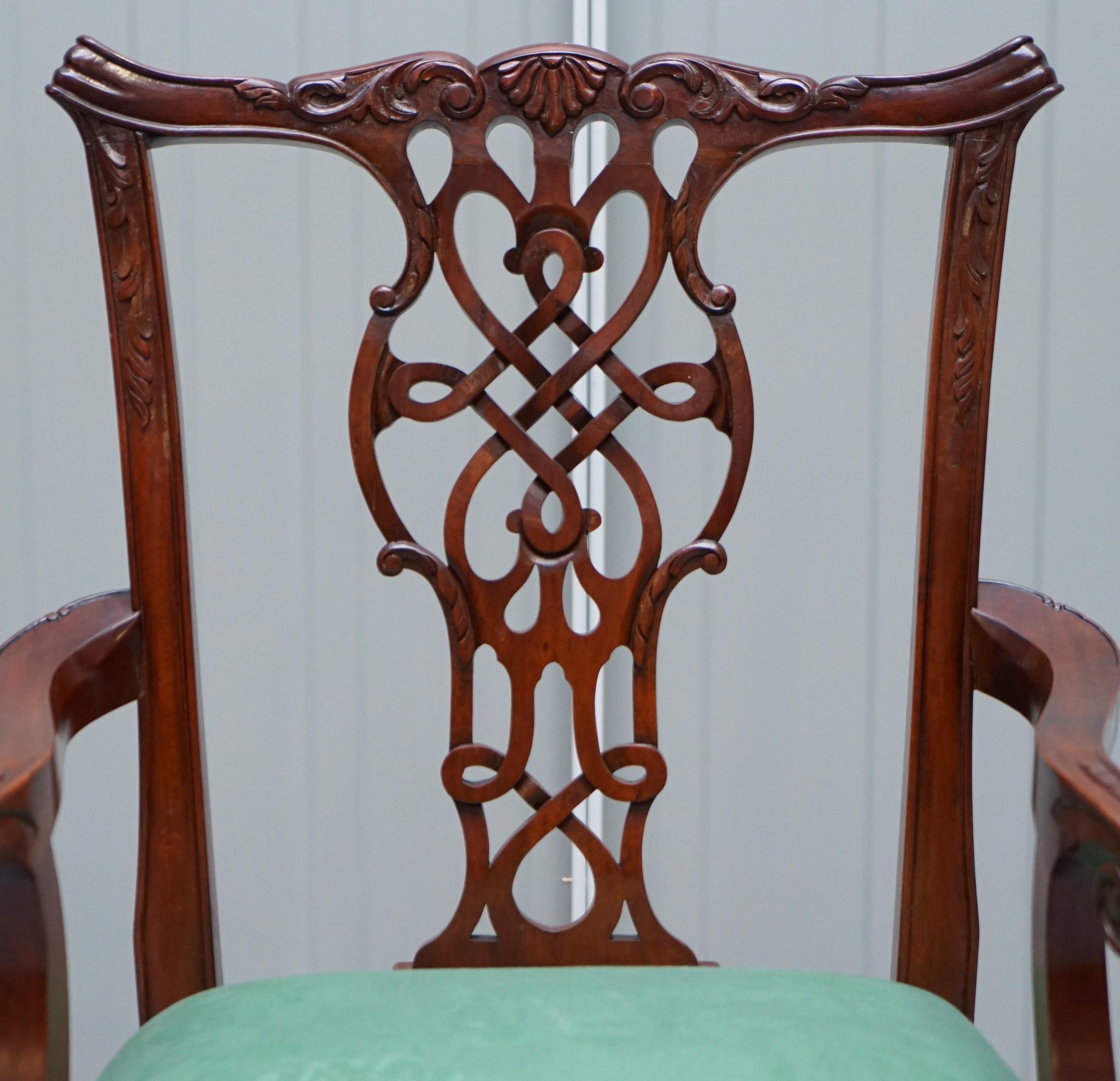 20th Century Set of Twelve English Thomas Chippendale Claw & Ball Mahogany Dining Chairs 12