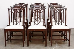 Set of 12 English Victorian Gothic Revival Dining Chairs