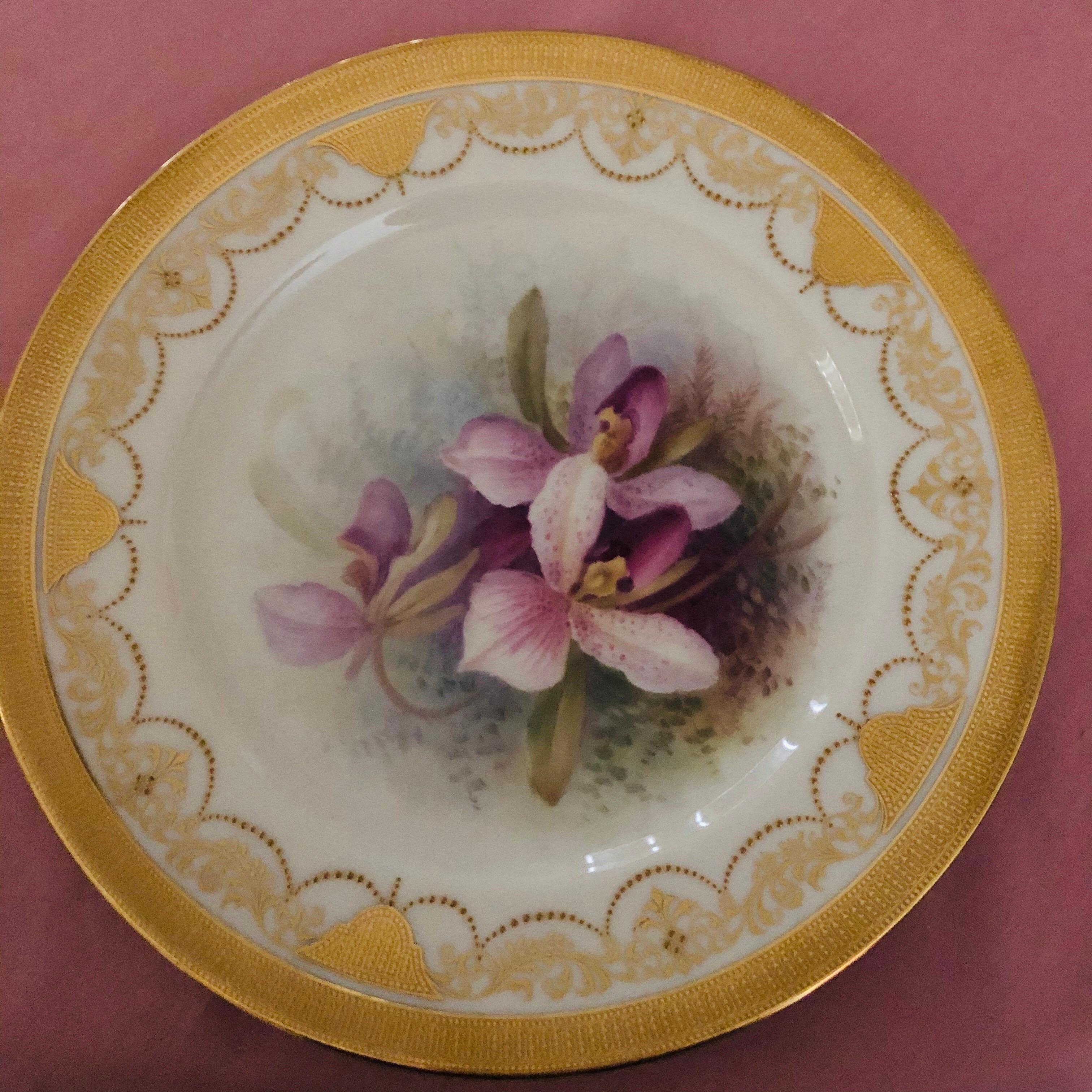 Set of Twelve Exceptional Lenox Orchid Dinner Plates Artist Signed W. H. Morley For Sale 2