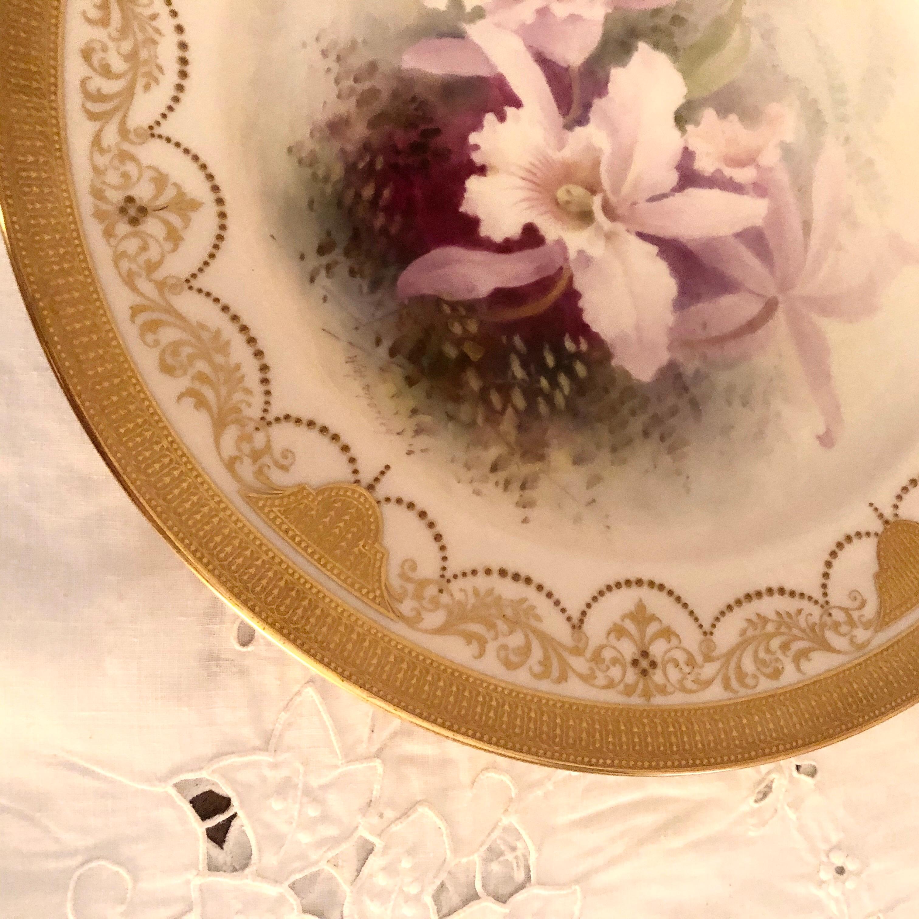 Set of Twelve Exceptional Lenox Orchid Dinner Plates Artist Signed W. H. Morley For Sale 4