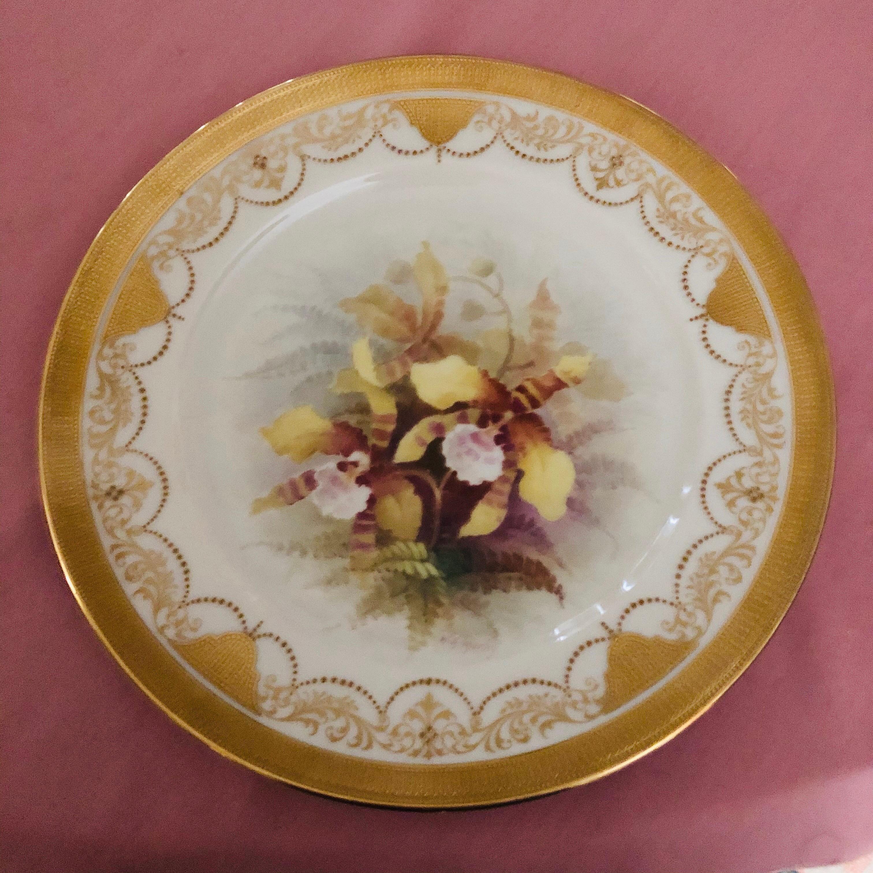 Early 20th Century Set of Twelve Exceptional Lenox Orchid Dinner Plates Artist Signed W. H. Morley For Sale