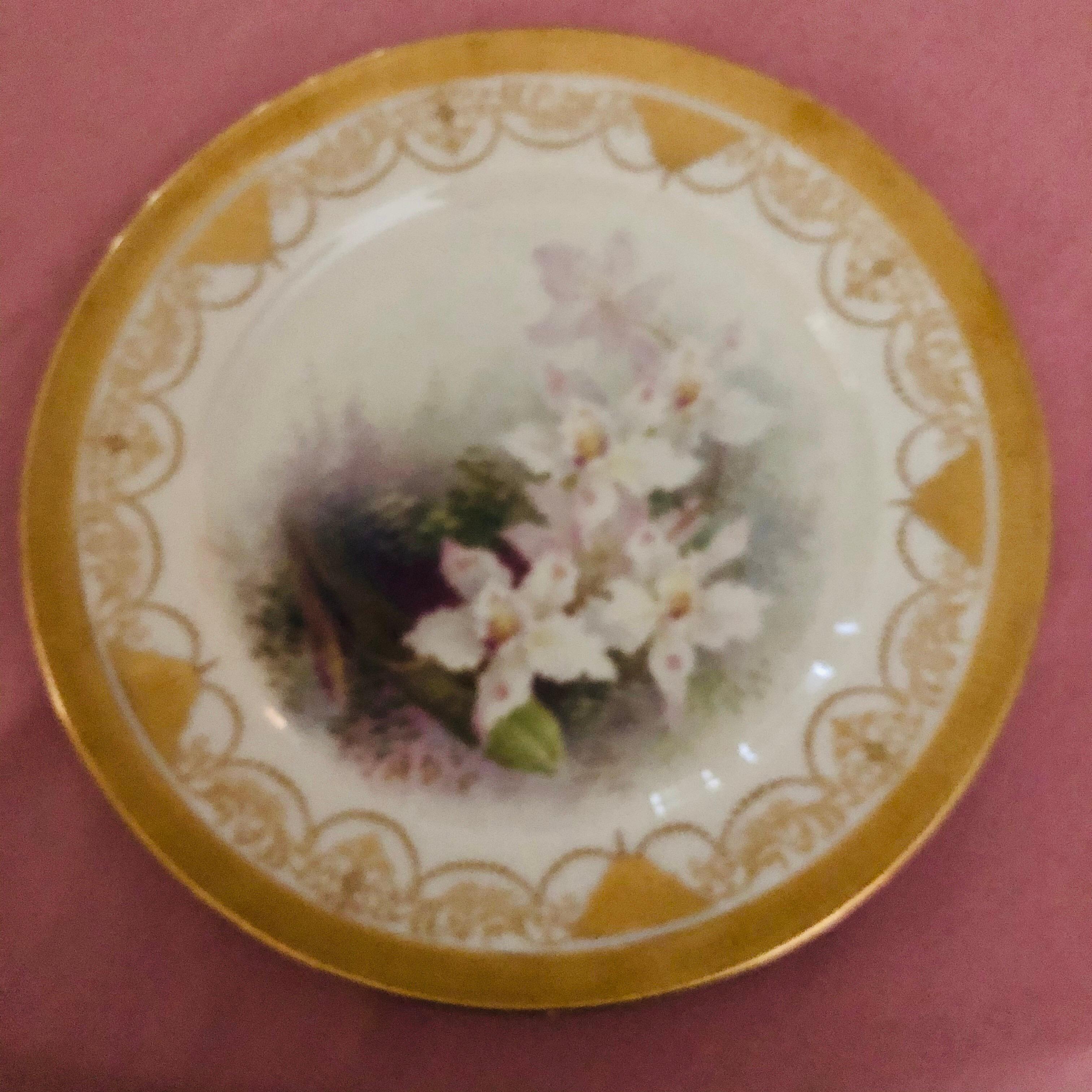 Porcelain Set of Twelve Exceptional Lenox Orchid Dinner Plates Artist Signed W. H. Morley For Sale