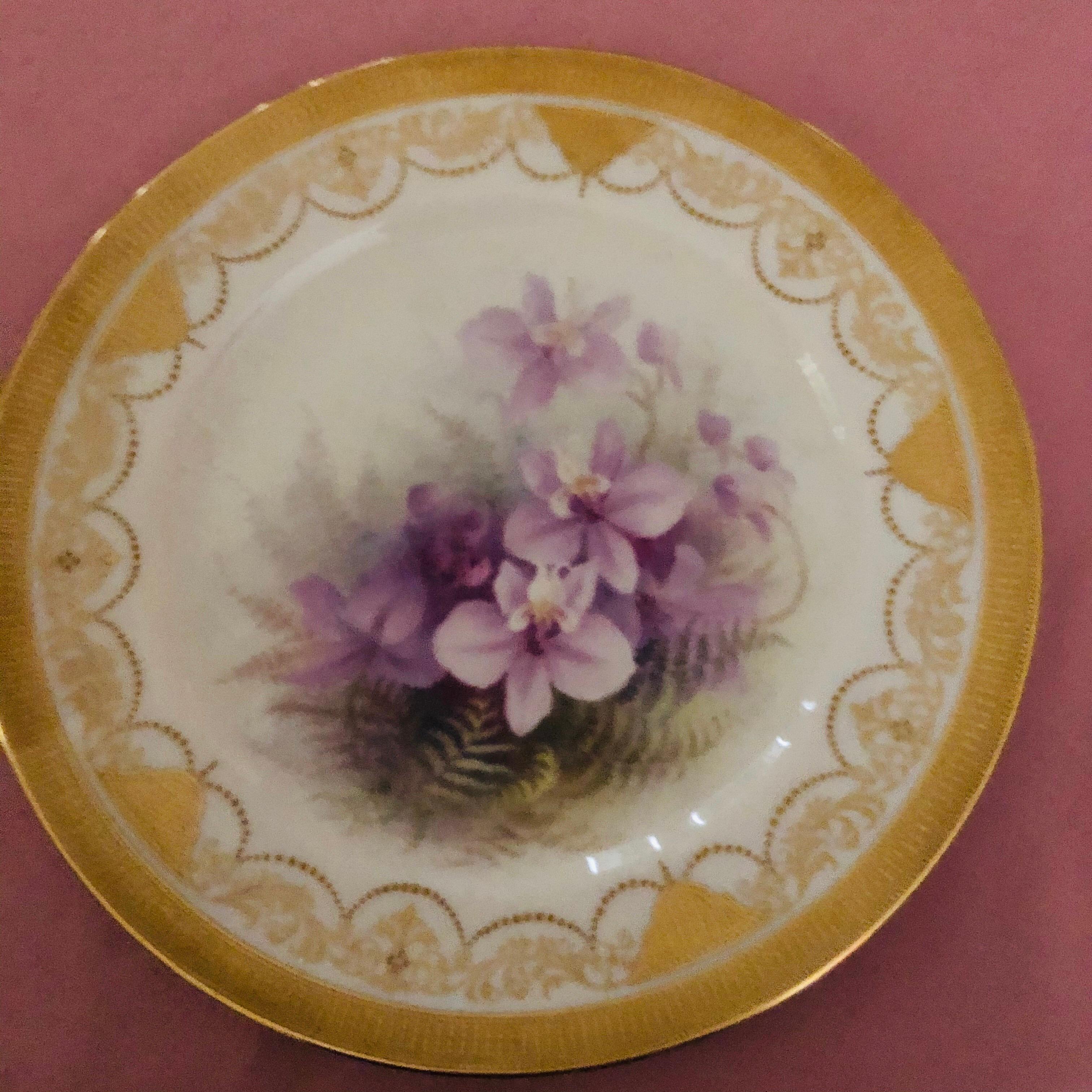 Set of Twelve Exceptional Lenox Orchid Dinner Plates Artist Signed W. H. Morley For Sale 1