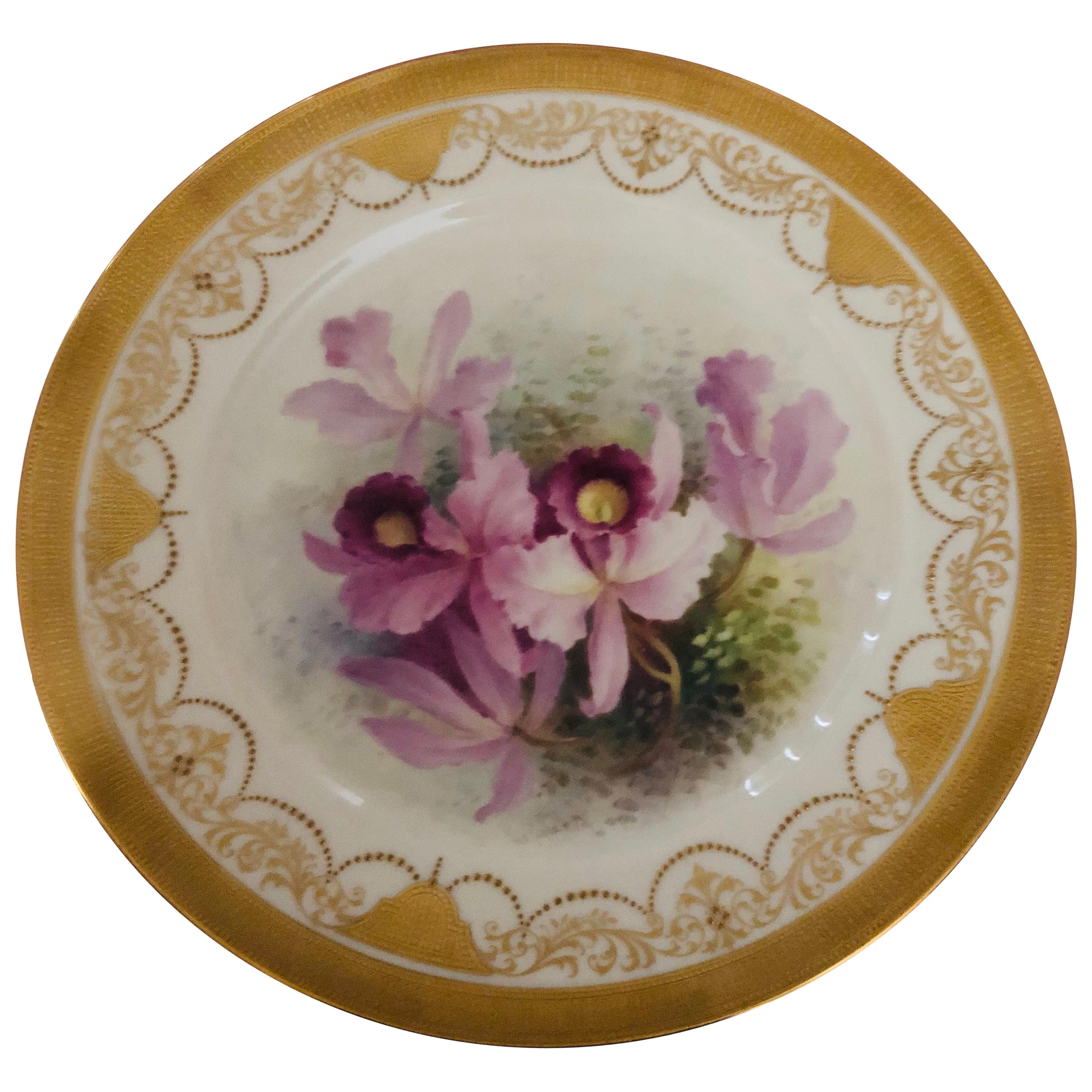Ensemble de douze assiettes plates exceptionnelles Lenox Orchid:: signées par l'artiste W. H. Morley