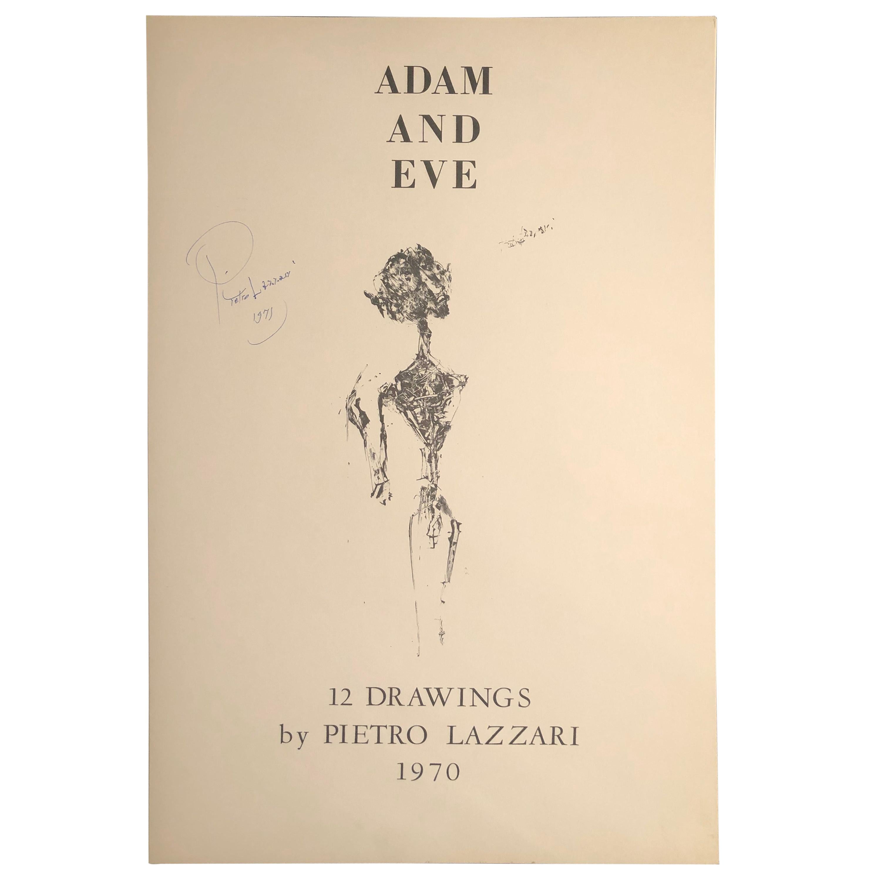Set of Twelve Expressionist Signed Drawings by Pietro Lazzari "Adam & Eve" For Sale