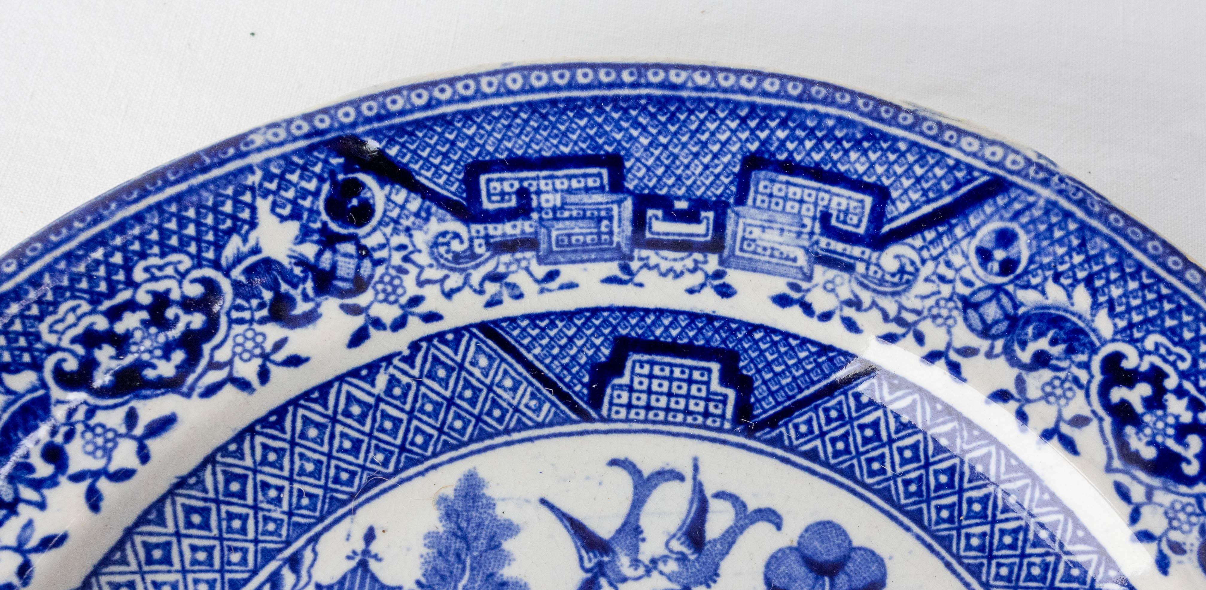English Set of Twelve Faience Plates Chinese Style, Staffordshire, 19th Century England For Sale